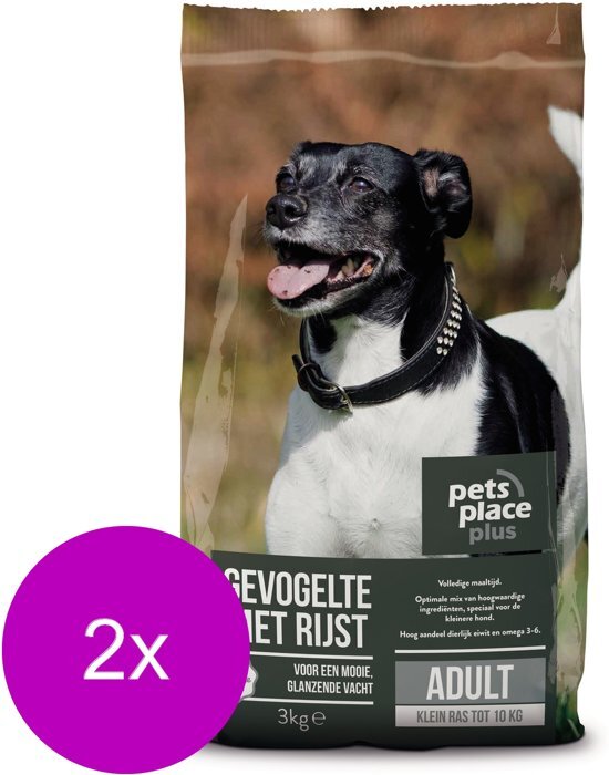 Pets Place Plus Hond Adult Mini - Hondenvoer - 2 x Kip Rijst 3 kg