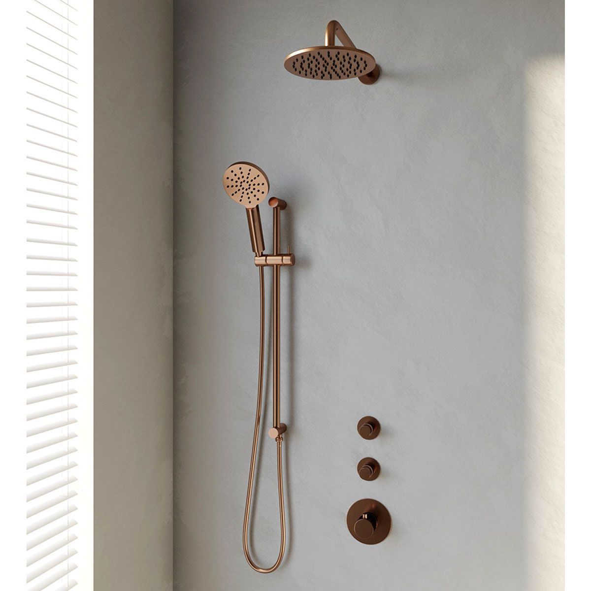 Brauer Regendoucheset Inbouw Copper Edition 20cm Rond Geborsteld Koper PVD 3 Greeps 3-weg Met Thermostaatkraan Glijstang en Handdouche