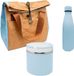 Nerthus Set dubbelwandige fles van roestvrij staal, blauw + thermosfles voor vast blauw + koeltas blauw