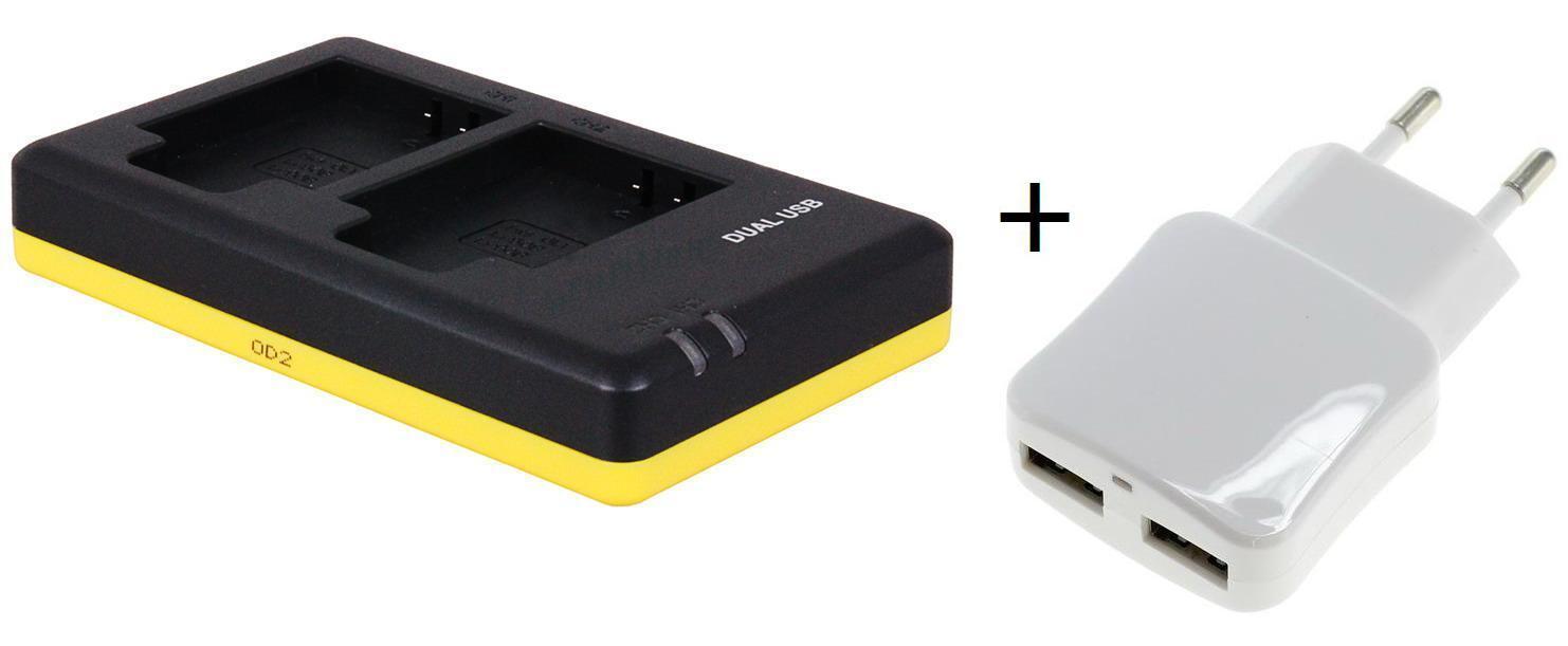 - (compatible) Duo lader voor 2 camera accu's Olympus Li90B + handige 2 poorts USB 230V adapter