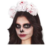 Fiestas Guirca Halloween verkleed diadeem - bloederige bloemen - one size - wit - meisjes/dames