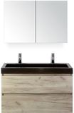 BES LED Maxx XL Badmeubelset 100 cm - Craft Oak - Wastafel Lucca 2 Kraangaten met Spiegelkast