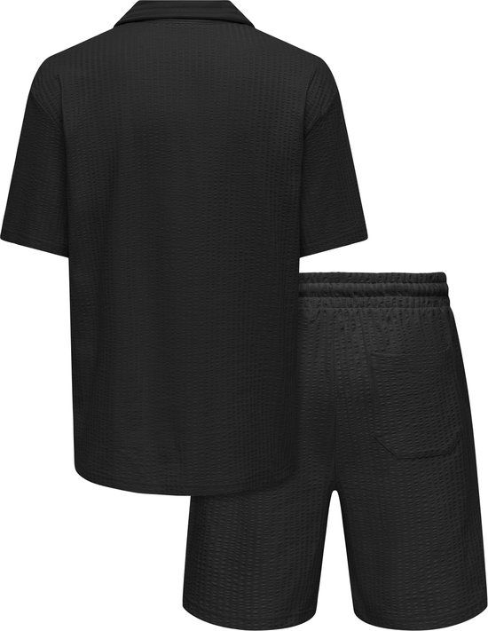 ONLY&SONS - ONSAUSTIN RLX SEERSUCKER SET CS Heren Polo Zwart L