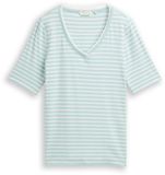 Tom Tailor Slim fit T-shirt met V-hals - Maat S - blue haze offwhite stripe