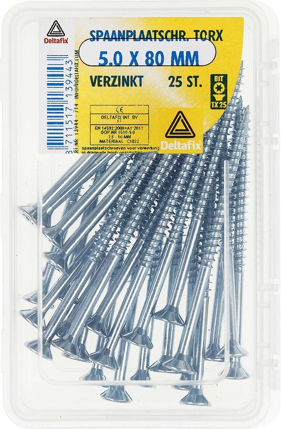 Deltafix Spaanplaatschroef platkop Torx verzinkt 5.0 x 80 mm 25 stuks