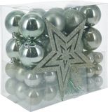 Décorations de Noël boules de Noël set 3,4,6 cm avec étoile -54 pièces - vert menthe