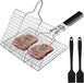 Merkloos / Sans marque BBQ Grillmand - BBQ klemrooster - BBQ Accessoires - RVS - met 2 siliconen borstels - Opvouwbare BBQ-grillmand - Grillmand voor vis en groenten - Outdoor Gereedschap - Camping & Tuin