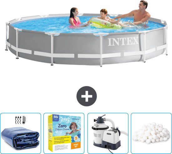 Intex Prism Frame Zwembad - 366 x 76 cm - Grijs - Compleet Pakket