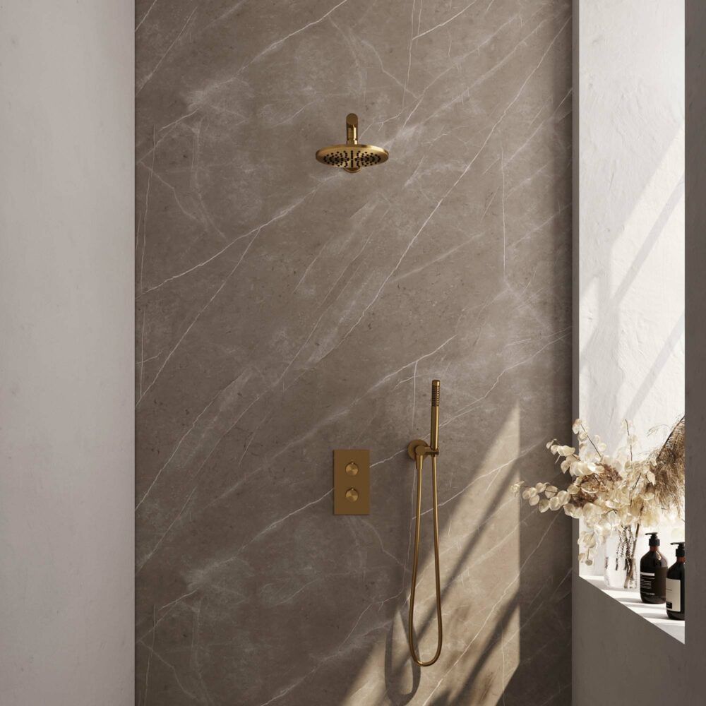Brauer Gold Carving thermostatische inbouw regendoucheset met 2-weg omstel Goud geborsteld PVD 5-GG-121