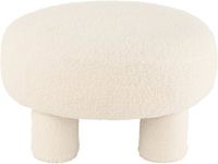 J-Line Kruk Rond Teddy voeten Bouclé - textiel - wit