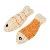 Set Boho Cat Set van 2 pluche dieren, vissen, 12 x 4 cm, mosterd