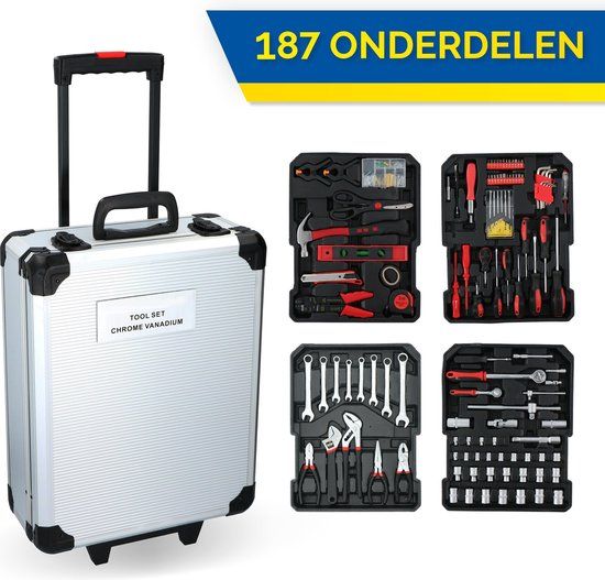 Kinzo Gereedschapset - 187 Delig - Aluminium Gereedschapskoffer