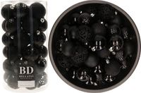 Bellatio Decorations Boules de Noël - 74x pc - noir - D6 cm - plastique - incassable - décoration de Noël