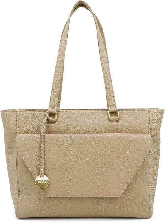 MŌSZ Leren laptoptas dames 15.6 inch - taupe slangenprint