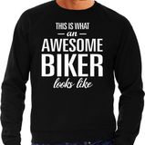 Bellatio Decorations Shoppartners Bv Awesome biker - geweldige motorrijder / motorliefhebber cadeau sweater zwart heren - Vaderdag kado trui S