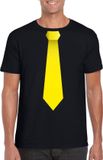 Bellatio Decorations Shoppartners Bv Zwart t-shirt met gele stropdas heren XXL