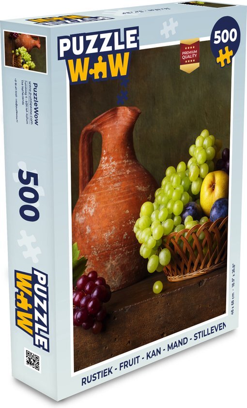 MuchoWow Puzzel Rustiek - Fruit - Kan - Mand - Stilleven - Legpuzzel - Puzzel 500 stukjes - Sinterklaas cadeautjes - Sinterklaas voor grote kinderen