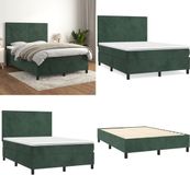 vidaXL Boxspring met matras fluweel donkergroen 140x200 cm
