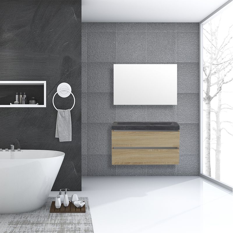 Badkamerplanet Badkamermeubel Trento Greeploos Natuursteen 100 cm Light Wood