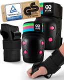 99FLIPS Kniebeschermer Set - 6 stuks - Kinderen - Skaten Protection - Maat S/M - Zwart Regenboog