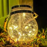 M Ledme SphereGlass LM8074 Lantaarns op zonne-energie voor buiten, gebarsten glas voor tuin, zonnelamp met afneembare houder, gazon, Kerstmis, 2 W