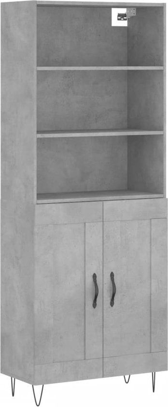 vidaXL Hoge kast bewerkt hout betongrijs 69,5x34x180 cm