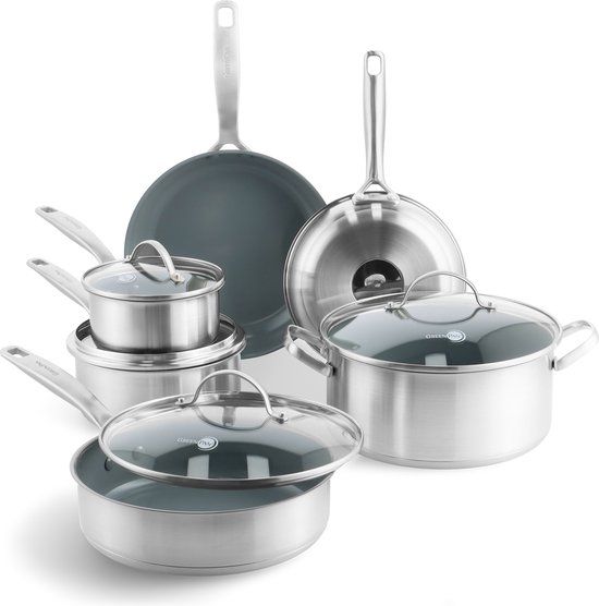 GreenPan Treviso 10-delige pannenset - inductie - RVS - PFAS-vrij - Zilver