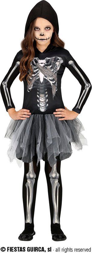 Guirca Skeletkostuum Met Tule Rok Meisjes 5-6 Jaar - Zwart