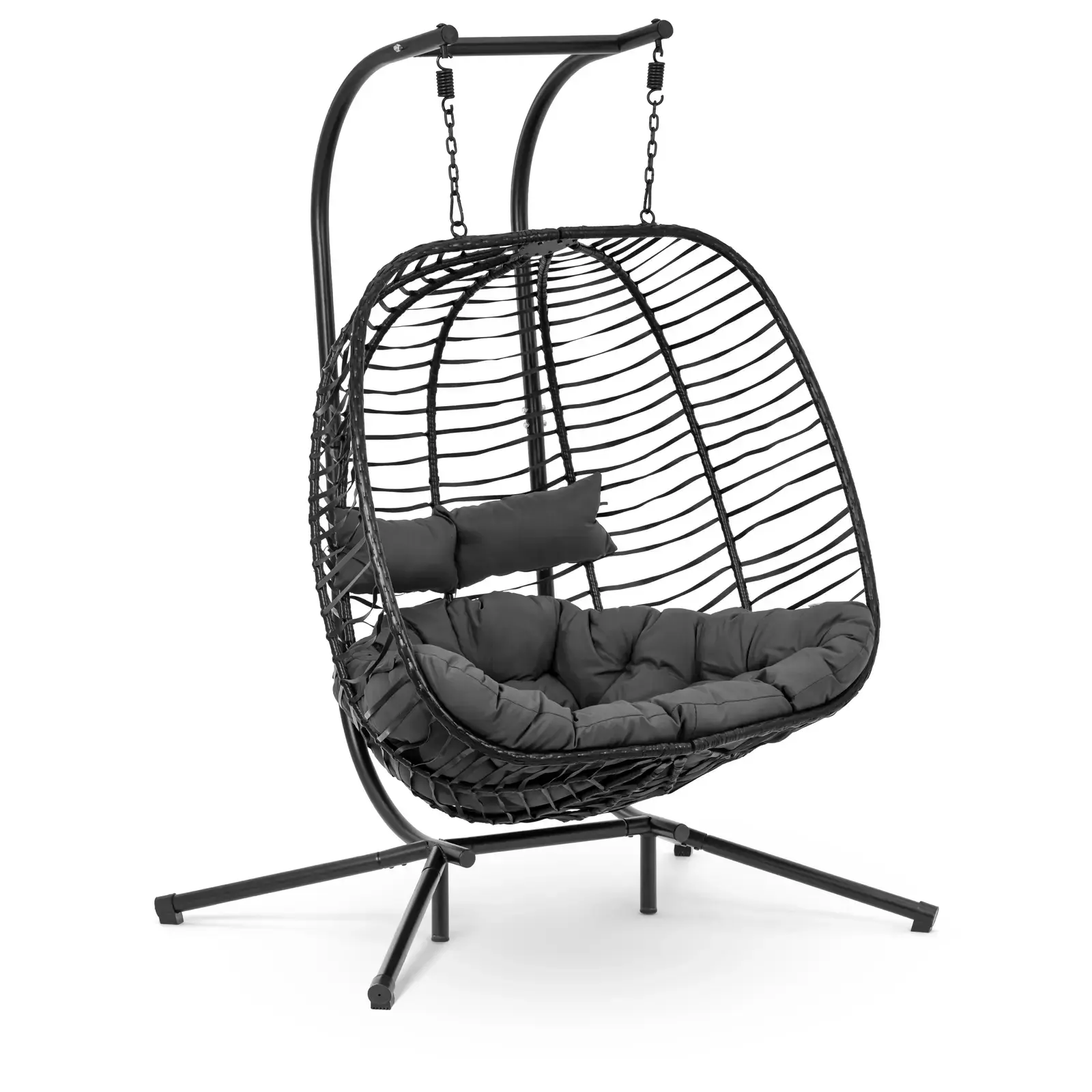 Uniprodo Buiten hangstoel met frame - voor twee personen - opklapbare zitting - zwart/grijs