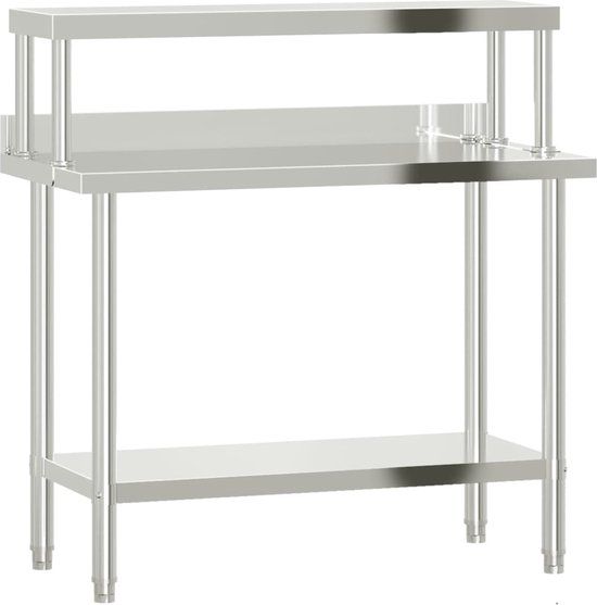 vidaXL Keukenwerktafel met bovenschap 110x55x120 cm roestvrij staal