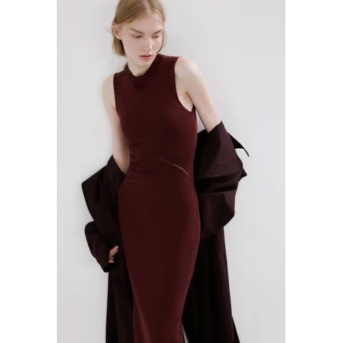 Mango midi jurk fijn gebreid donkerrood
