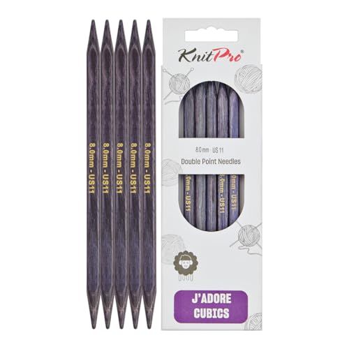 KnitPro J'Adore Cubics Breinaalden met dubbele punt, sets van 5 - Houten pinnen voor sokken, hoeden, wanten, kort rond breien - 20 cm x 8,00 mm