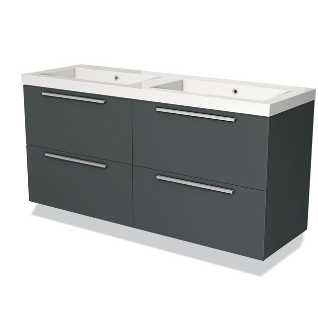 Maxaro Badkamermeubel 140 cm Modulo Donkergrijs 4 Lades Vlak Wastafel Mineraalmarmer