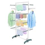 Todeco Opvouwbaar droogrek met 4 niveaus, droogrek voor binnen van roestvrij staal, opvouwbaar, met bovenstang, in hoogte verstelbare vleugels, voor terras, tuin, groenblauw