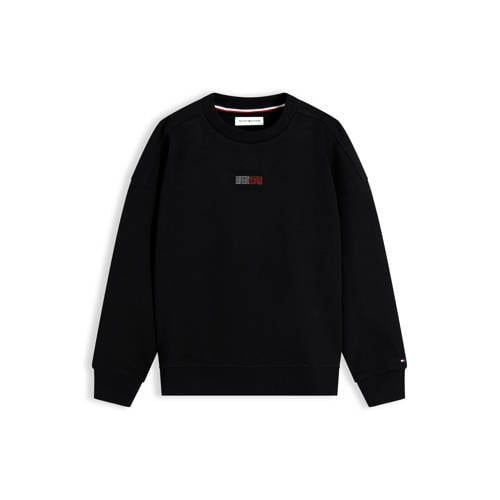 Tommy Hilfiger sweater met print en strass-steentjes - zwart