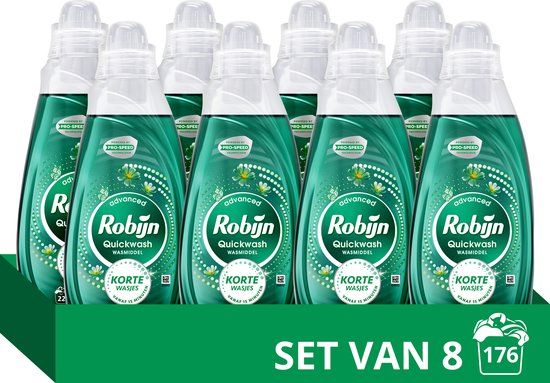 Robijn Advanced Quickwash Vloeibaar Wasmiddel - Spring Blossom - voor korte wasprogramma's - 8 x 22 wasbeurten - Voordeelverpakking