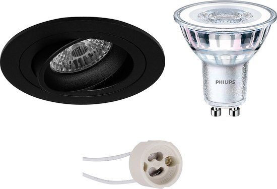 BES LED LED Spot Set - Pragmi Alpin Pro - GU10 - Inbouw Rond - Mat Zwart - Kantelbaar - Philips CorePro 840 36D - 3.5W - 4000K
