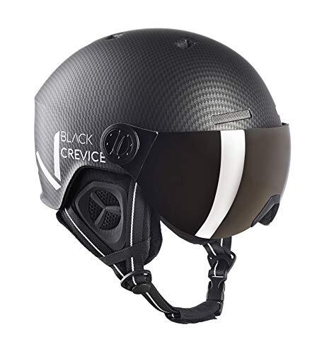 Black Crevice Unisex – Skihelm voor volwassenen met vizier, zwart carbon mat/wit, S/M (54-57 cm)