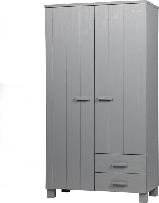 WOOOD Dennis Wardrobe - Brushed Pine - Grey - 202x111x55cm