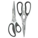 Rockingham Forge 2-delige scherpe keuken- en huishoudelijke schaarset, roestbestendig, geknikt en gebogen 9 cm roestvrijstalen messen, notenkraker en flesopener, wit en grijs