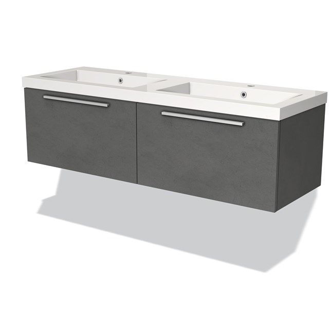 Maxaro Badkamermeubel 140cm Modulo Donkergrijs Beton 2 Lades Vlak Wastafel Mineraalmarmer