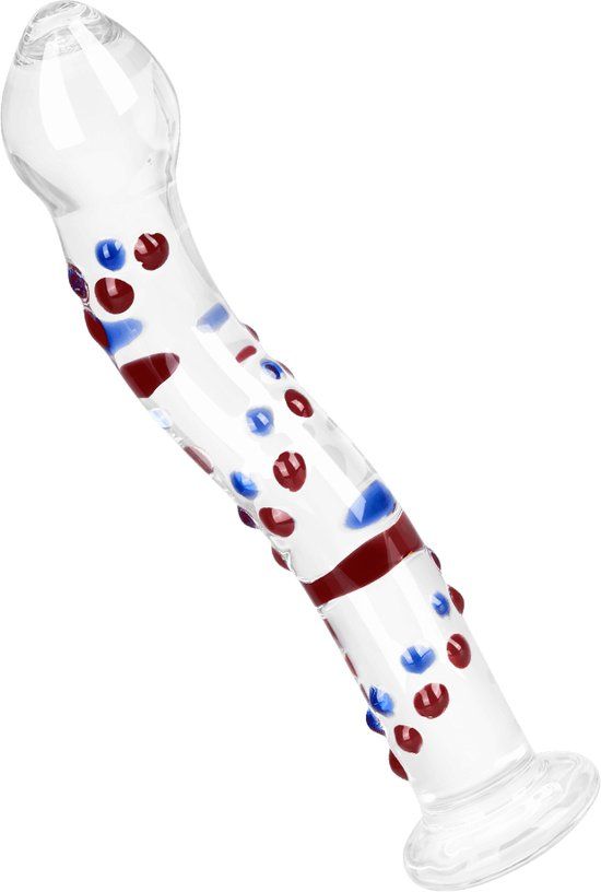 EIS Gebogen Glazen Dildo Maat M Borosilicaatglas Transparant Blauw Rood 19cm