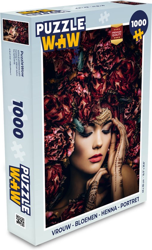 MuchoWow Puzzel Vrouw - Bloemen - Henna - Portret - Legpuzzel - Puzzel 1000 stukjes volwassenen - Sinterklaas cadeautjes - Sinterklaas voor grote kinderen