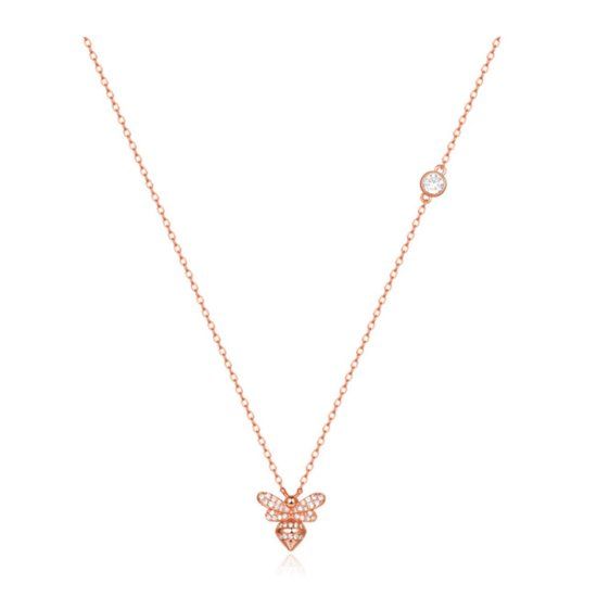LGT JWLS Lookinggoodtoday Rose kleurige Dames ketting met Bijen Hanger en Zirkonia