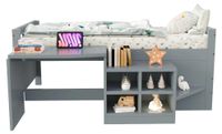StarTech Kinderbed - Enkelbed 90 x 200 cm - Hout en houtvezel - Opbergruimte - Ingebouwde bureau - Montage vereist - Grijs/houtlook