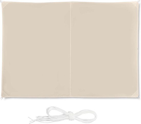 Relaxdays Schaduwdoek Rechthoekig - Zonnezeil - Waterafstotend - UV-bestendig - Beige - 2 x 3 m