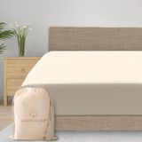 Good Sleep Bedding 800 Thread Count Queen hoeslaken met elastiek rondom 100% Egyptisch katoen satijn weefsel, tot 45,7 cm ivoor