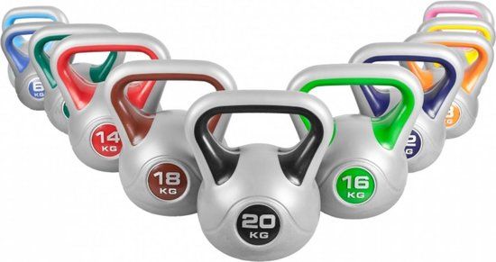 Gorilla Sports Kettlebell Set - 2 t/m 20 kg - Trendy Kunststof - 113 kg - Grijs
