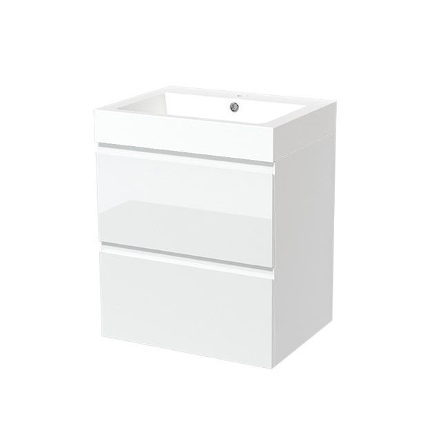 Maxaro Badkamermeubel 60cm Modulo Hoogglans Wit 2 Lades Greeploos Wastafel Mineraalmarmer