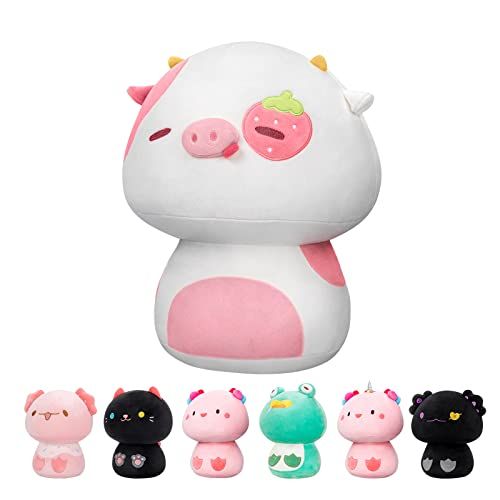 Mewaii Kawaii knuffeldier 20 cm Kawaii voor kinderen, aardbeikoe, paddenstoelvormig pluche dier, knuffeldier, knuffelkussen, Kawaii pluche kussen, gevuld speelgoed, knuffeldieren, cadeau pluche kussen